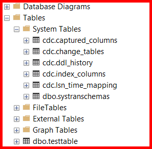 Picture showing CDC schema created after enabling CDC